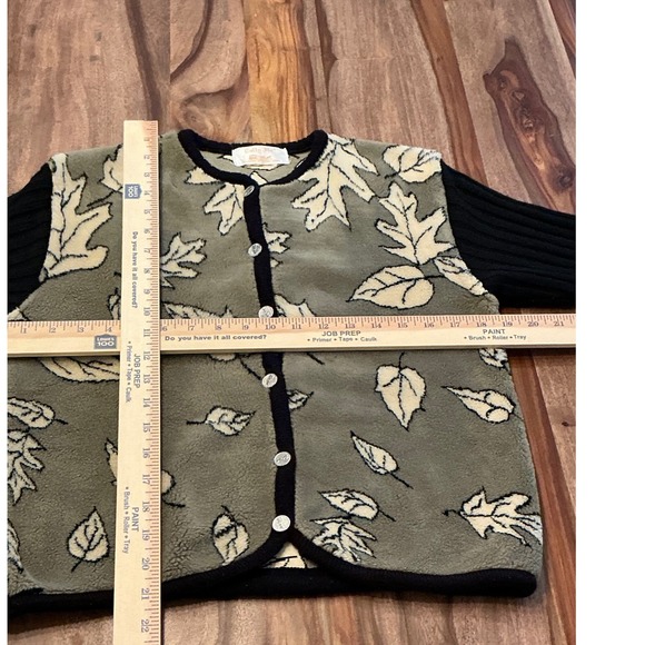 Tally-Ho Womens Cardigan Sweater Black Ribbed Sleeve Leaf Print Button Front - Picture 4 of 9